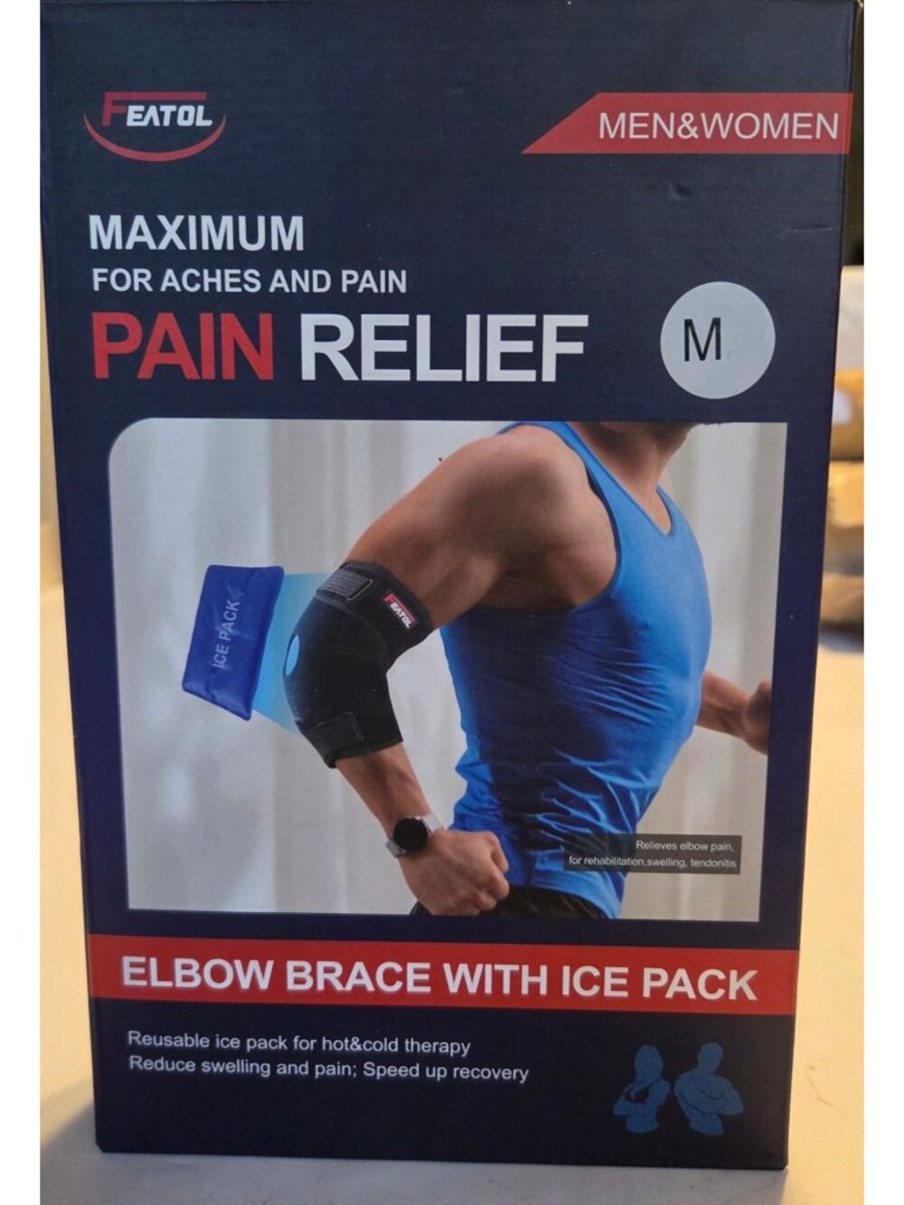 FEATOL Med Unisex Elbow Brace with Ice Pack Tendonitis Tennis Elbow Pain Relief - Picture 8 of 10